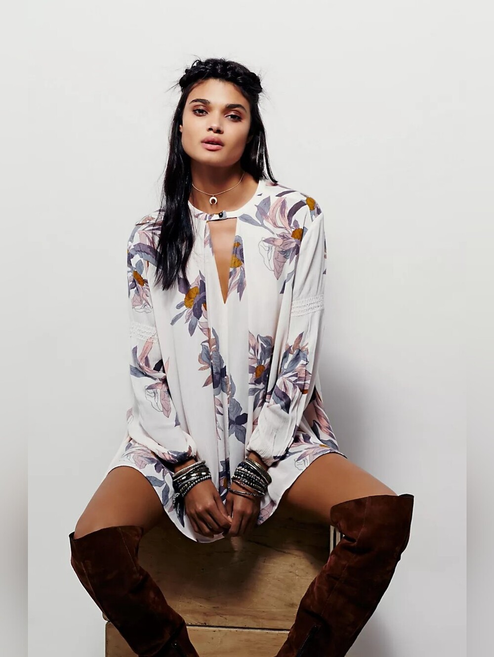 Free People Electric Orchid Print Swing Tunic - Size L